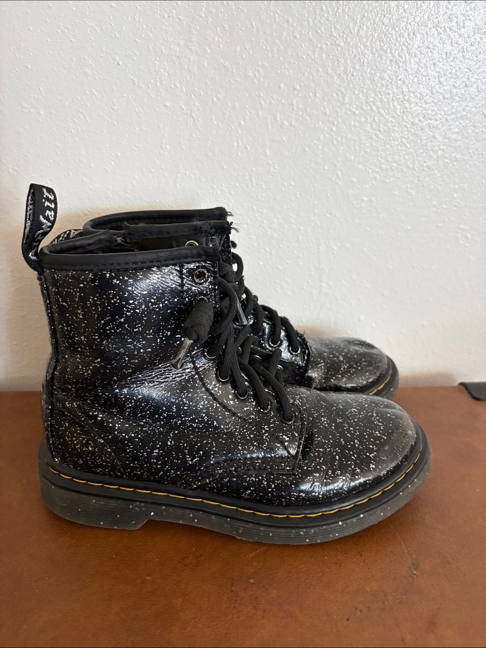 Dr. Martens Black Speckle Kids Lace-Up Boots